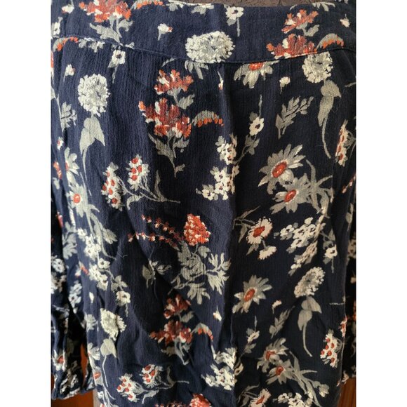 Lucky Brand Floral Blouse L/S Bohemian Style Navy & Red Womens L Cropped - Picture 2 of 7